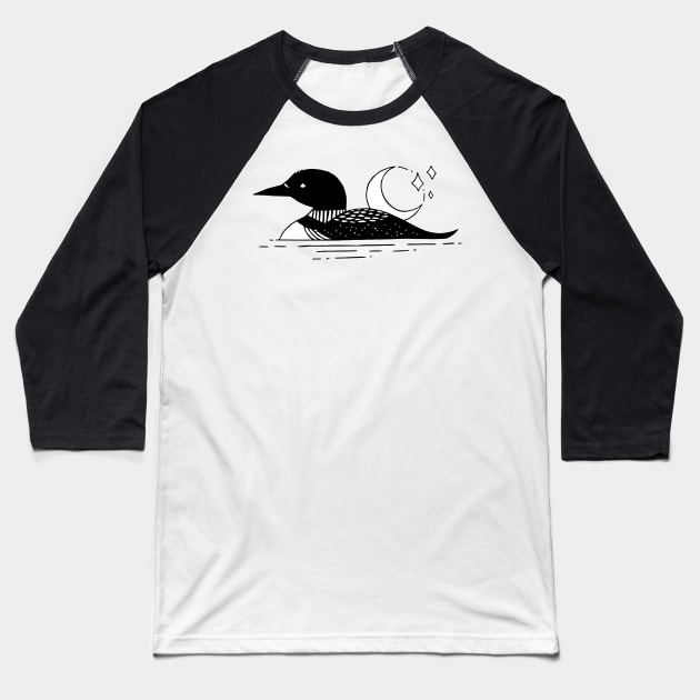 Loon Silhouette Tattoo Baseball T-Shirt by TaliDe